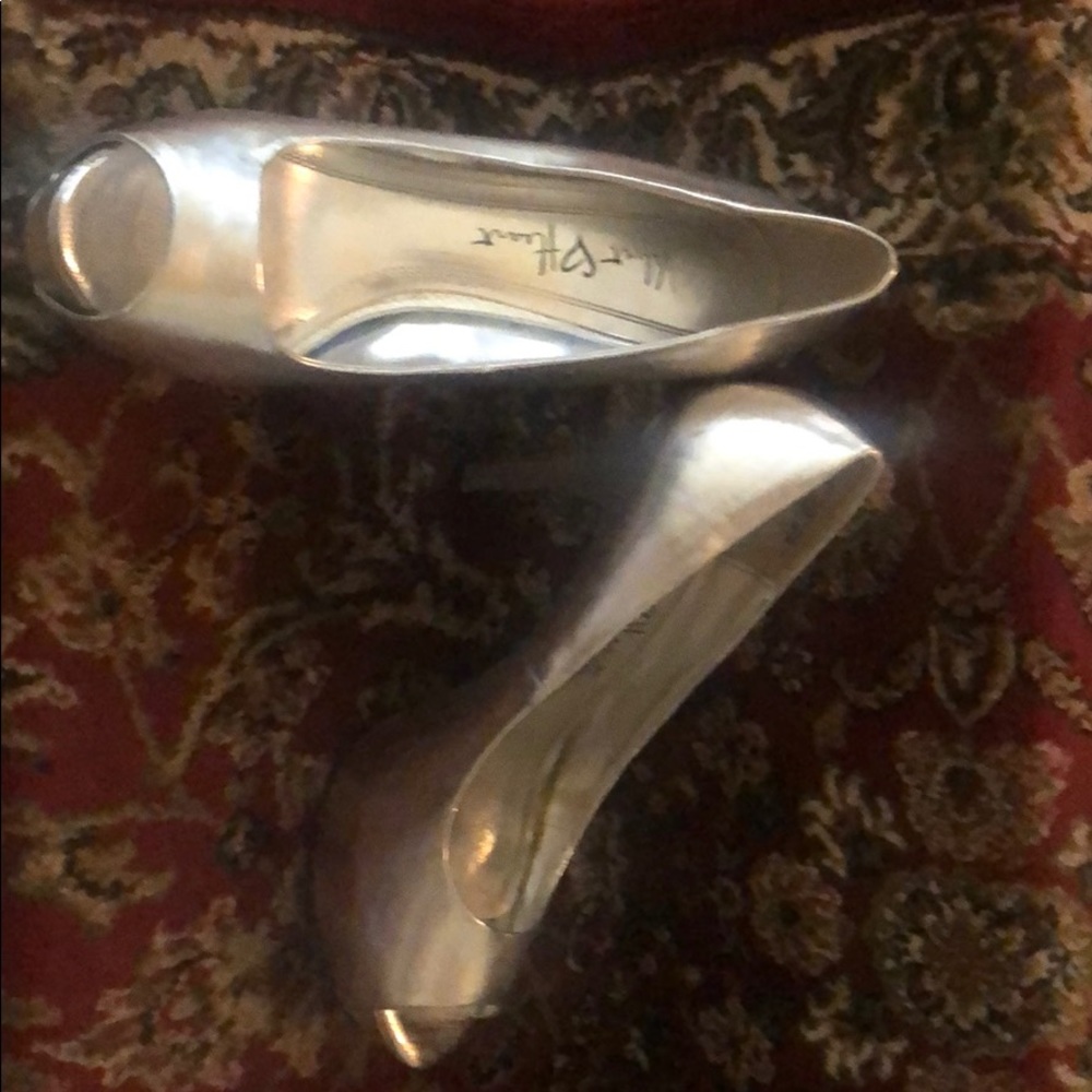 Peep toe silver heels